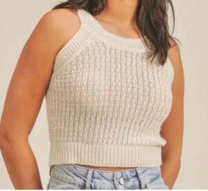 Zara Open Knit Cropped Tank Top in Ecru